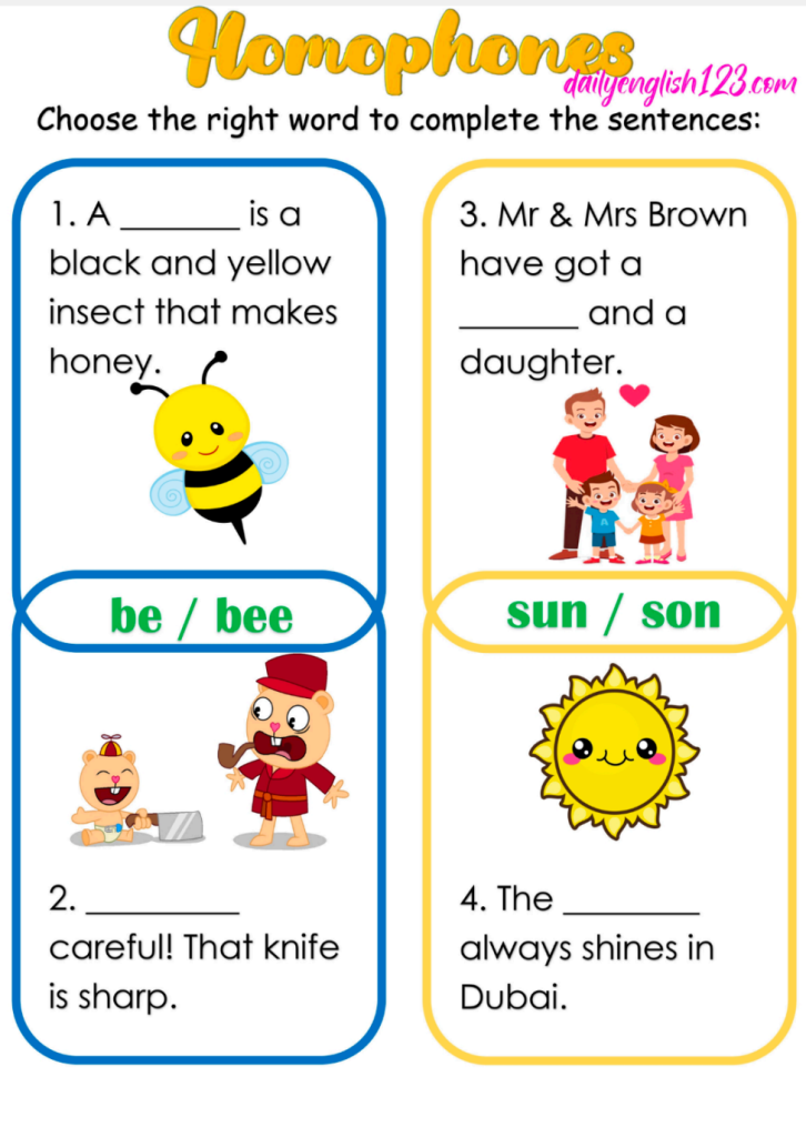 Homophones Worksheet