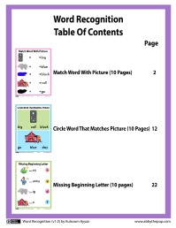 Word Recognition Table Of Contents